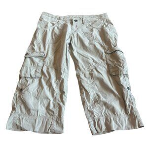 Kuhl Khaki Hiking Shorts Capris Cargo Fold Up w/ Roll Tab Outdoor Size 4 Women's